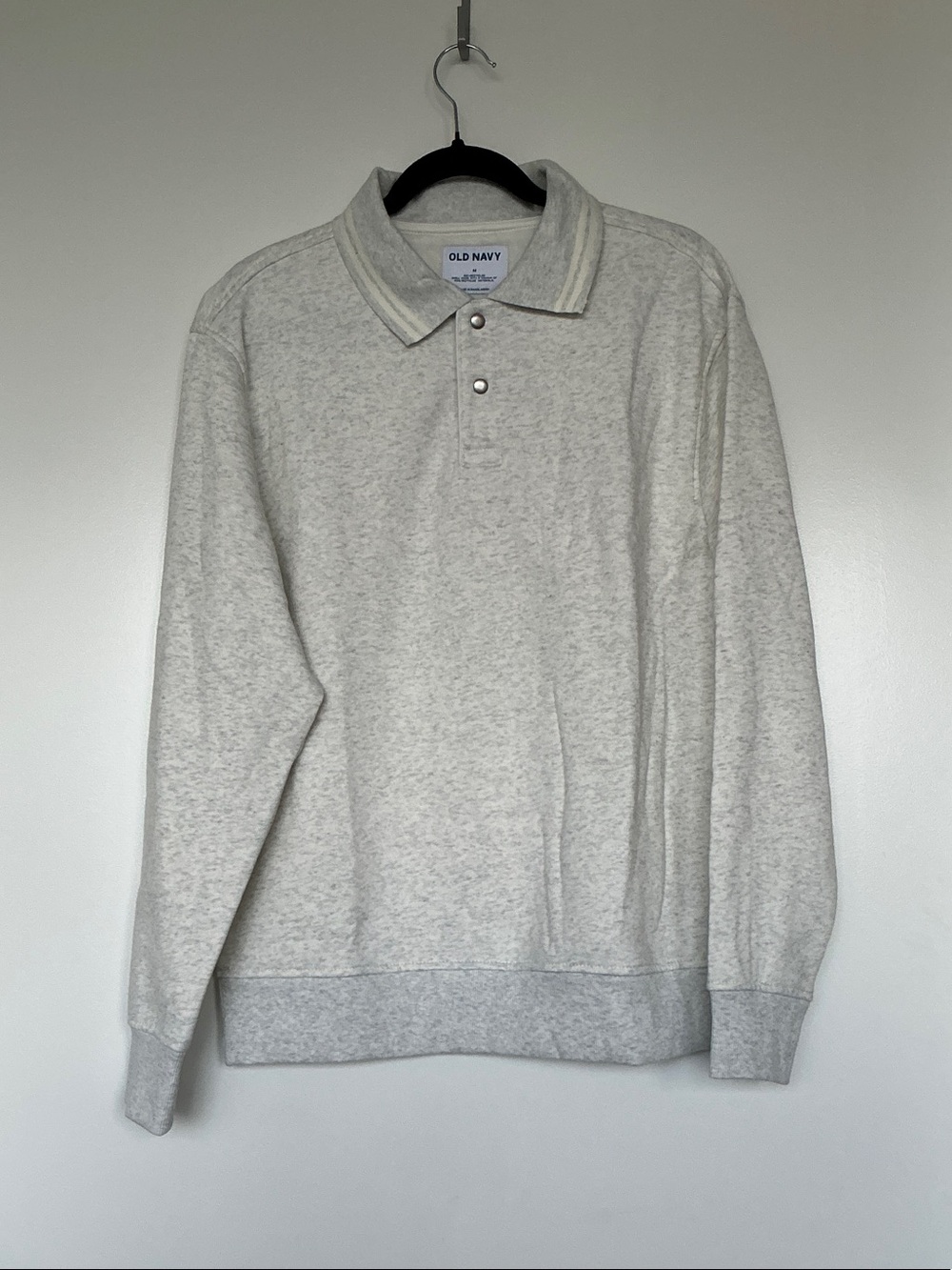Old Navy Men's Heather Cream Long-Sleeve Fleece Polo